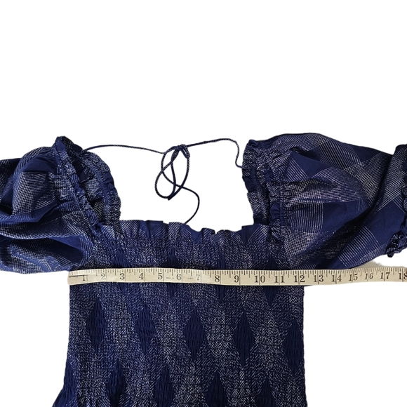Hill House Nesli Dress Navy Glitter Check Midi Smocked Size XS - Picture 6 of 8